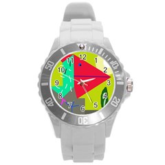 Abstract Bird Round Plastic Sport Watch (l)