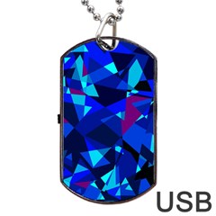 Blue Broken Glass Dog Tag Usb Flash (two Sides)  by Valentinaart