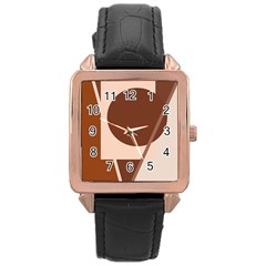 Brown Geometric Design Rose Gold Leather Watch  by Valentinaart