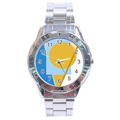 Blue And Yellow Abstract Design Stainless Steel Analogue Watch by Valentinaart