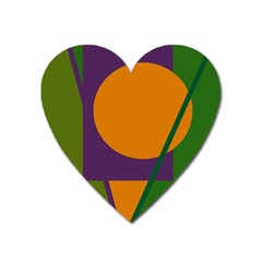 Green And Orange Geometric Design Heart Magnet by Valentinaart