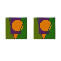 Green And Orange Geometric Design Cufflinks (square)