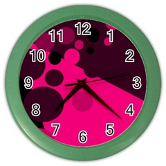 Pink Dots Color Wall Clocks by Valentinaart