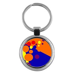 Blue And Orange Dots Key Chains (round)  by Valentinaart