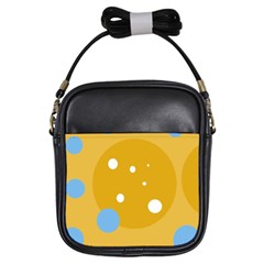 Blue And Yellow Moon Girls Sling Bags by Valentinaart