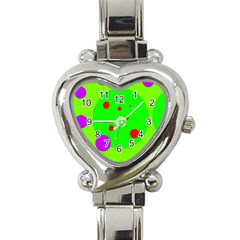 Green And Purple Dots Heart Italian Charm Watch by Valentinaart