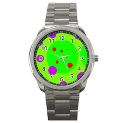 Green And Purple Dots Sport Metal Watch by Valentinaart