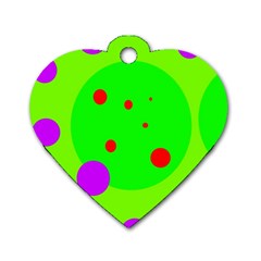 Green And Purple Dots Dog Tag Heart (two Sides)