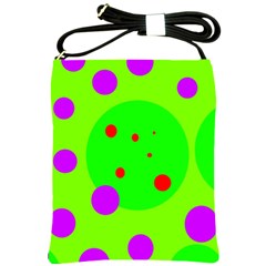 Green And Purple Dots Shoulder Sling Bags by Valentinaart