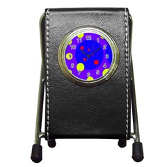 Purple And Yellow Dots Pen Holder Desk Clocks by Valentinaart