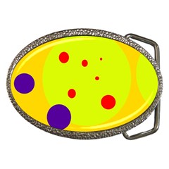 Yellow And Purple Dots Belt Buckles by Valentinaart