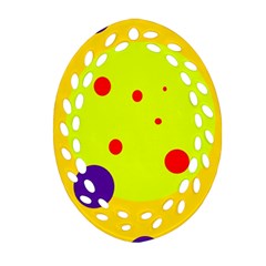 Yellow And Purple Dots Oval Filigree Ornament (2-side)  by Valentinaart
