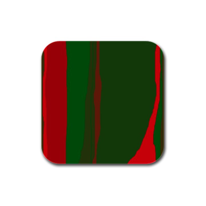 Green and red lines Rubber Square Coaster (4 pack) 