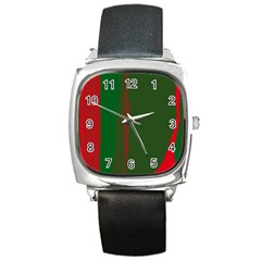 Green And Red Lines Square Metal Watch by Valentinaart