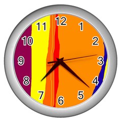 Hot Colorful Lines Wall Clocks (silver)  by Valentinaart