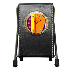 Hot Colorful Lines Pen Holder Desk Clocks by Valentinaart