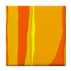 Yellow And Orange Lines Tile Coasters by Valentinaart