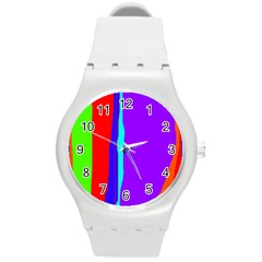 Colorful Decorative Lines Round Plastic Sport Watch (m) by Valentinaart