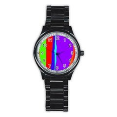 Colorful Decorative Lines Stainless Steel Round Watch by Valentinaart