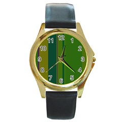 Green Elegant Lines Round Gold Metal Watch by Valentinaart