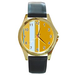 Yellow Elegant Lines Round Gold Metal Watch by Valentinaart