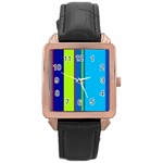 Blue and green lines Rose Gold Leather Watch  Front