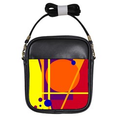 Orange Abstract Design Girls Sling Bags by Valentinaart