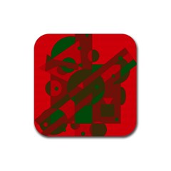 Red And Green Abstract Design Rubber Coaster (square)  by Valentinaart