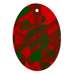 Red And Green Abstract Design Oval Ornament (two Sides) by Valentinaart