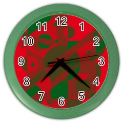 Red And Green Abstract Design Color Wall Clocks by Valentinaart