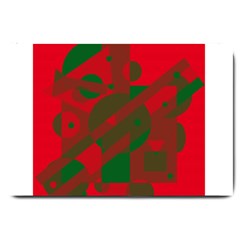 Red And Green Abstract Design Large Doormat  by Valentinaart