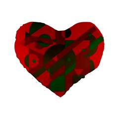 Red And Green Abstract Design Standard 16  Premium Flano Heart Shape Cushions by Valentinaart