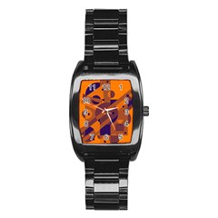 Orange And Blue Abstract Design Stainless Steel Barrel Watch by Valentinaart