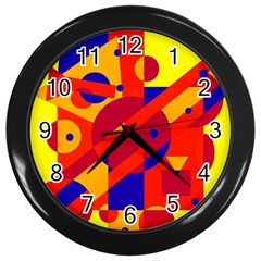 Colorful Abstraction Wall Clocks (black) by Valentinaart