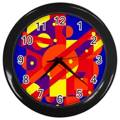 Blue And Orange Abstract Design Wall Clocks (black) by Valentinaart