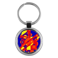 Blue And Orange Abstract Design Key Chains (round)  by Valentinaart