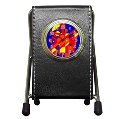 Blue And Orange Abstract Design Pen Holder Desk Clocks by Valentinaart