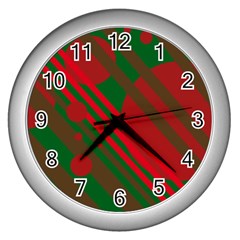 Red and green abstract design Wall Clocks (Silver) 