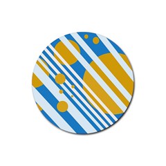 Blue, Yellow And White Lines And Circles Rubber Round Coaster (4 Pack)  by Valentinaart