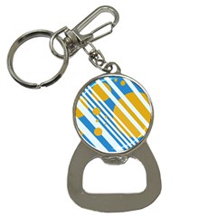 Blue, Yellow And White Lines And Circles Bottle Opener Key Chains by Valentinaart