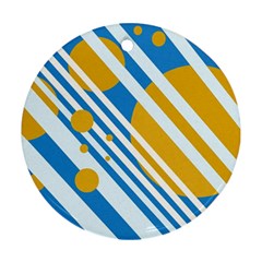 Blue, Yellow And White Lines And Circles Round Ornament (two Sides)  by Valentinaart