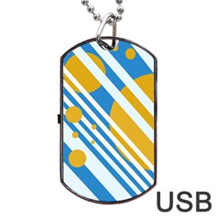 Blue, Yellow And White Lines And Circles Dog Tag Usb Flash (one Side) by Valentinaart