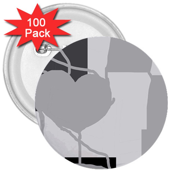 Gray hart 3  Buttons (100 pack) 