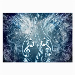 Music, Decorative Clef With Floral Elements In Blue Colors Large Glasses Cloth (2-side) by FantasyWorld7