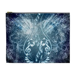 Music, Decorative Clef With Floral Elements In Blue Colors Cosmetic Bag (xl) by FantasyWorld7