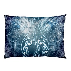 Music, Decorative Clef With Floral Elements In Blue Colors Pillow Case (two Sides)