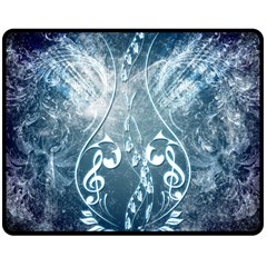 Music, Decorative Clef With Floral Elements In Blue Colors Double Sided Fleece Blanket (medium)  by FantasyWorld7