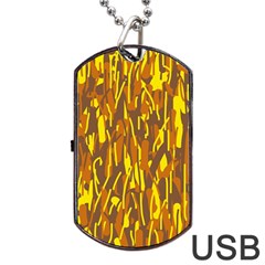Yellow Pattern Dog Tag Usb Flash (one Side) by Valentinaart