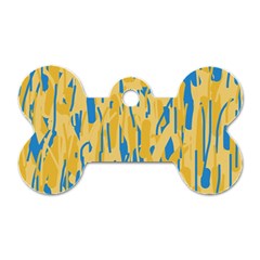 Yellow And Blue Pattern Dog Tag Bone (one Side) by Valentinaart