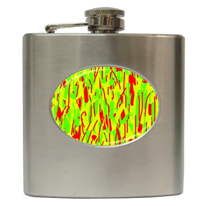 Green and red pattern Hip Flask (6 oz)